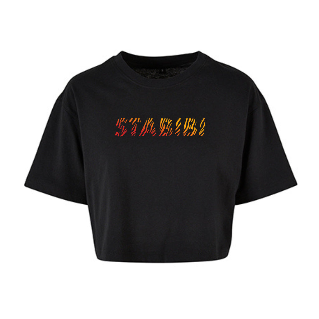 Cropped T-Shirt „Hot Zebrabibi“ in schwarz