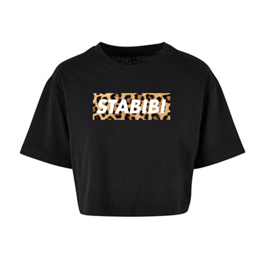 Cropped T-Shirt "Big Leo" in schwarz